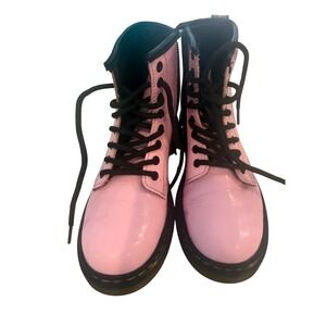 Kids Pink Patent Leather Lace Up Combat Boots Dr Martens Style Size Little Kid